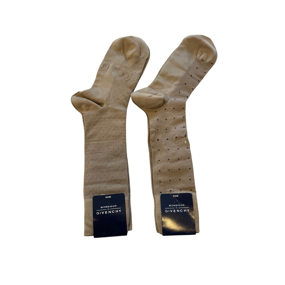 Monsieur by Givenchy Tan Beige Dress Socks 2 Pair Set Dotted Textured Size 10-13
